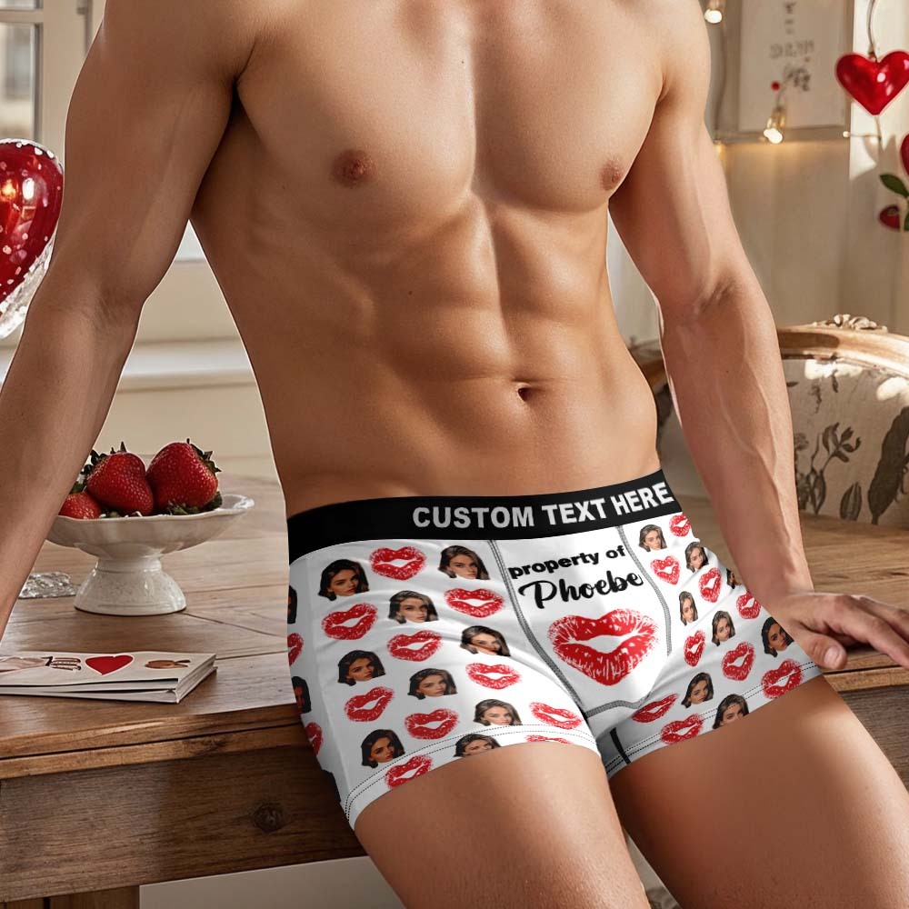 Valentinstagsgeschenke: Personalisierte Boxershorts Mit Herzmotiv Und Rotem Lippenstift - MyFaceBoxerDE