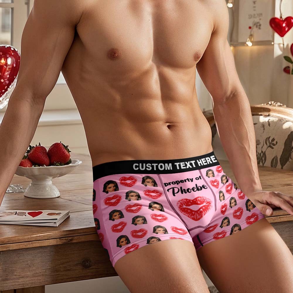 Valentinstagsgeschenke: Personalisierte Boxershorts Mit Herzmotiv Und Rotem Lippenstift - MyFaceBoxerDE