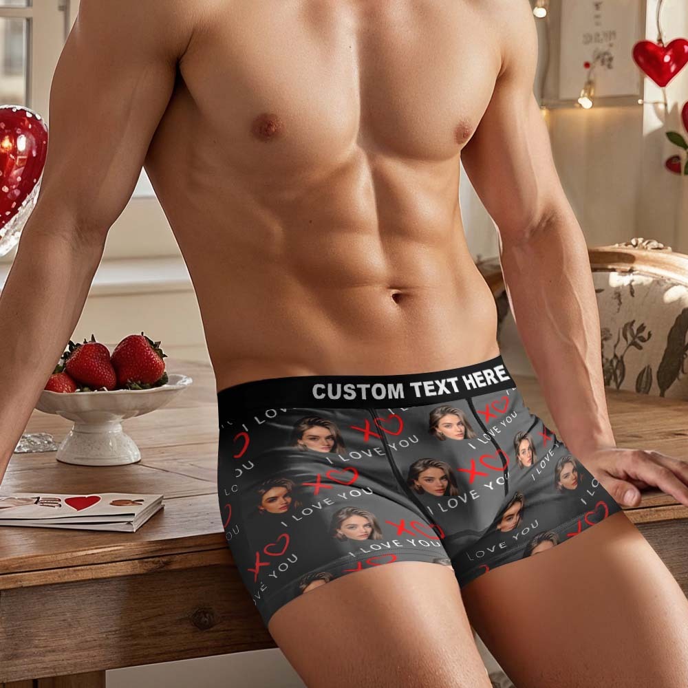 Valentinstagsgeschenk: Personalisierte Herrenunterwäsche Mit Gesichtsaufdruck „ich Liebe Dich Xoxo" – Boxershorts Mit Personalisiertem Bund – Geschenkidee Für Ihn - MyFaceBoxerDE