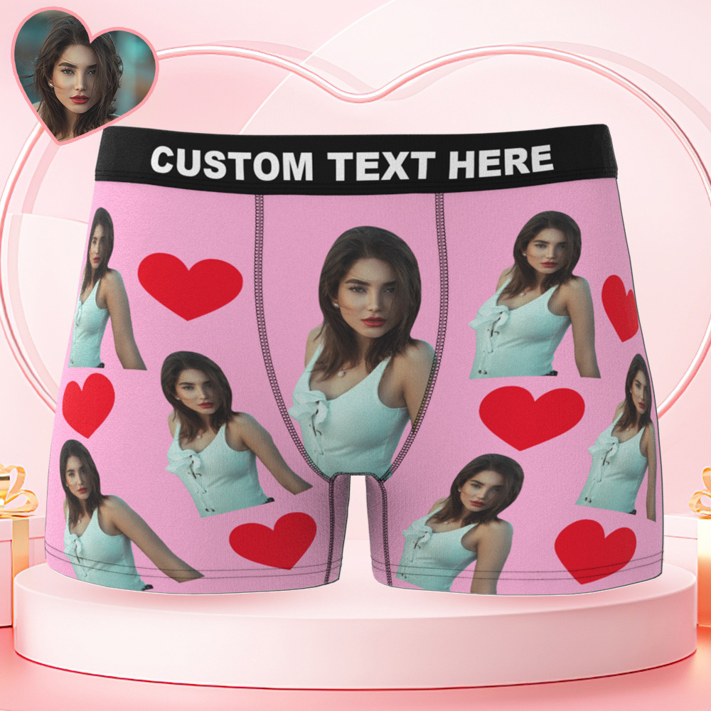 Valentinstagsgeschenke: Personalisierte Unterwäsche Mit Rotem Herz, Boxershorts Mit Foto, Boxershorts Mit Foto - MyFaceBoxerDE