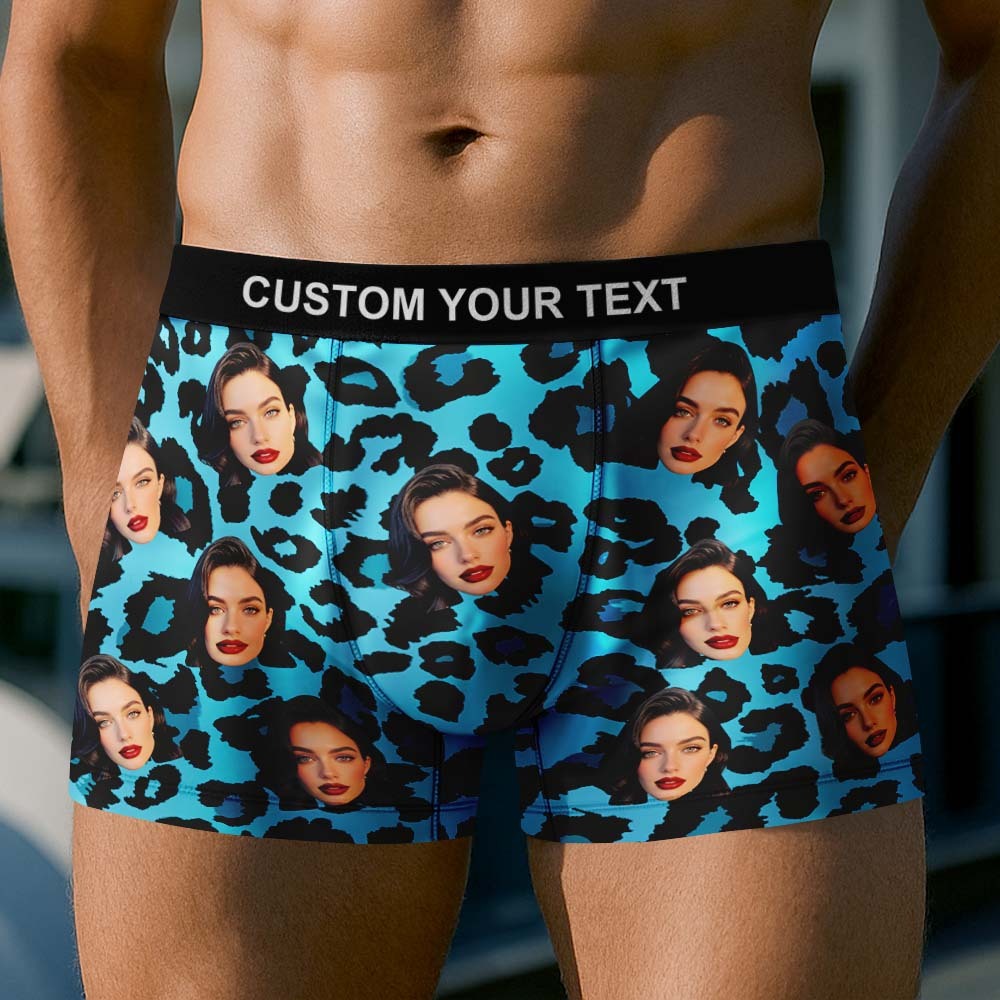 Personalisierte Herren-boxershorts Mit Foto, Atmungsaktive Unterwäsche Aus Eisseide Mit Leopardenmuster - MyFaceBoxerDE