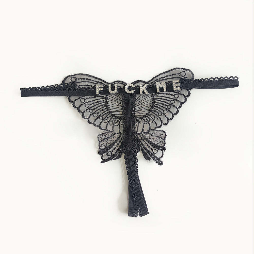 Benutzerdefinierte Spitze Hohl Schmetterling Sexy Low Waist Höschen Mit Schmuck Kristall Buchstabe Name Open Cut Tanga Unterhose Damen Unterwäsche - MyFaceBoxerDE