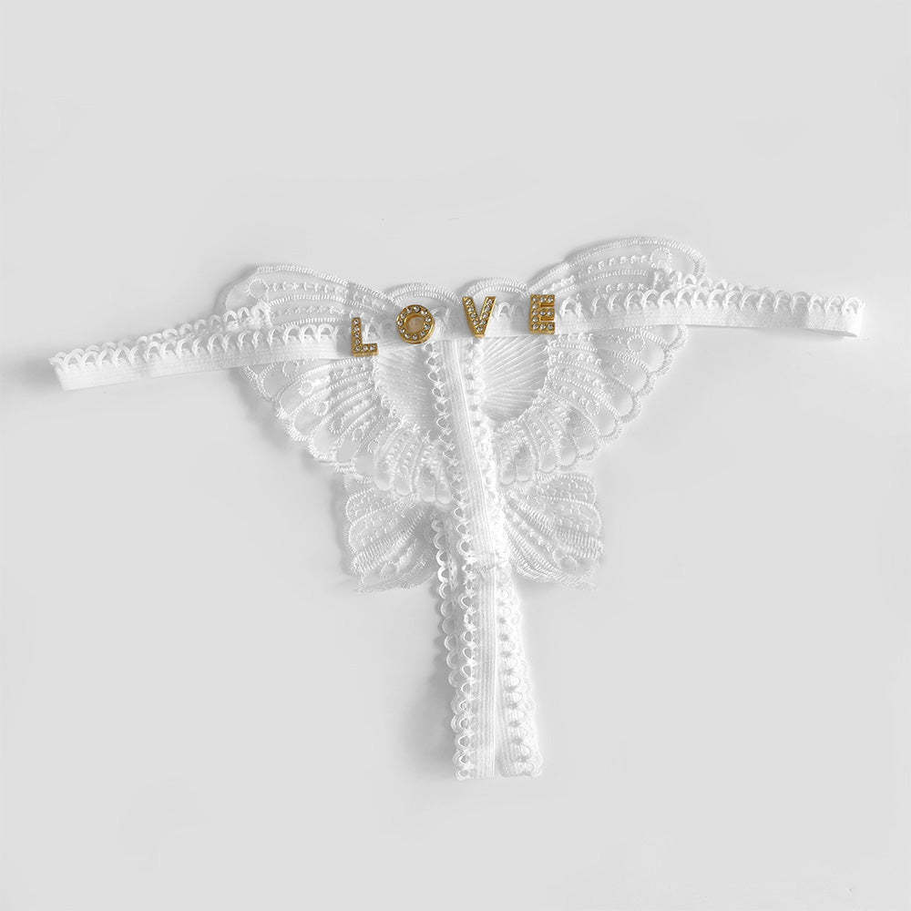 Benutzerdefinierte Spitze Hohl Schmetterling Sexy Low Waist Höschen Mit Schmuck Kristall Buchstabe Name Open Cut Tanga Unterhose Damen Unterwäsche - MyFaceBoxerDE