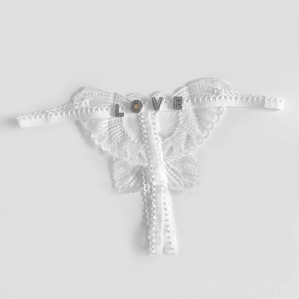 Benutzerdefinierte Spitze Hohl Schmetterling Sexy Low Waist Höschen Mit Schmuck Kristall Buchstabe Name Open Cut Tanga Unterhose Damen Unterwäsche - MyFaceBoxerDE