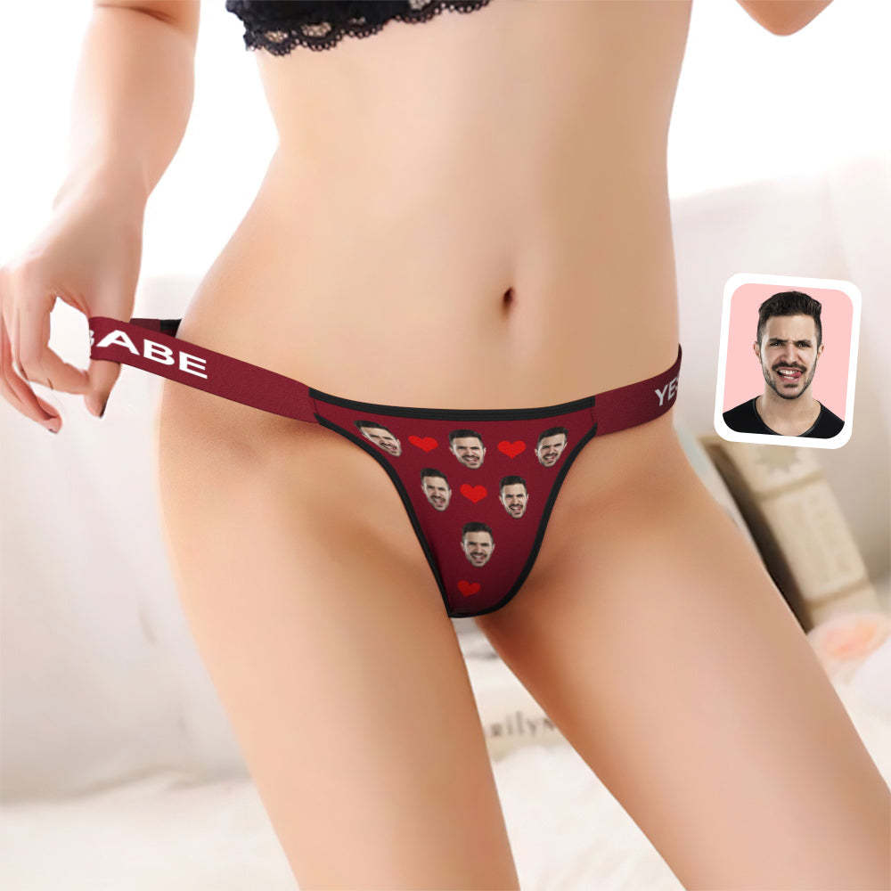 Personalisiertes Gesichtshöschen, Klassisches Liebesherz, Personalisierter Bund, Gravierter Tanga, Geschenk Für Sie - MyFaceBoxerDE