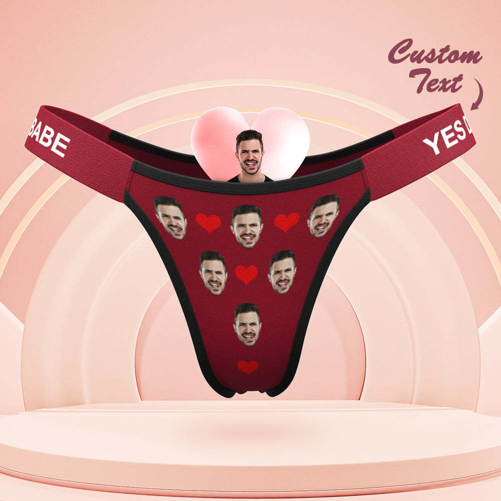 Personalisiertes Gesichtshöschen, Klassisches Liebesherz, Personalisierter Bund, Gravierter Tanga, Geschenk Für Sie - MyFaceBoxerDE