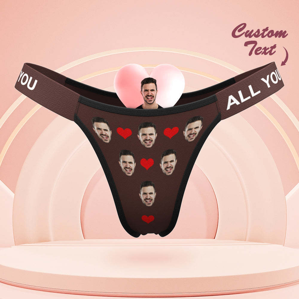 Personalisiertes Gesichtshöschen, Klassisches Liebesherz, Personalisierter Bund, Gravierter Tanga, Geschenk Für Sie - MyFaceBoxerDE