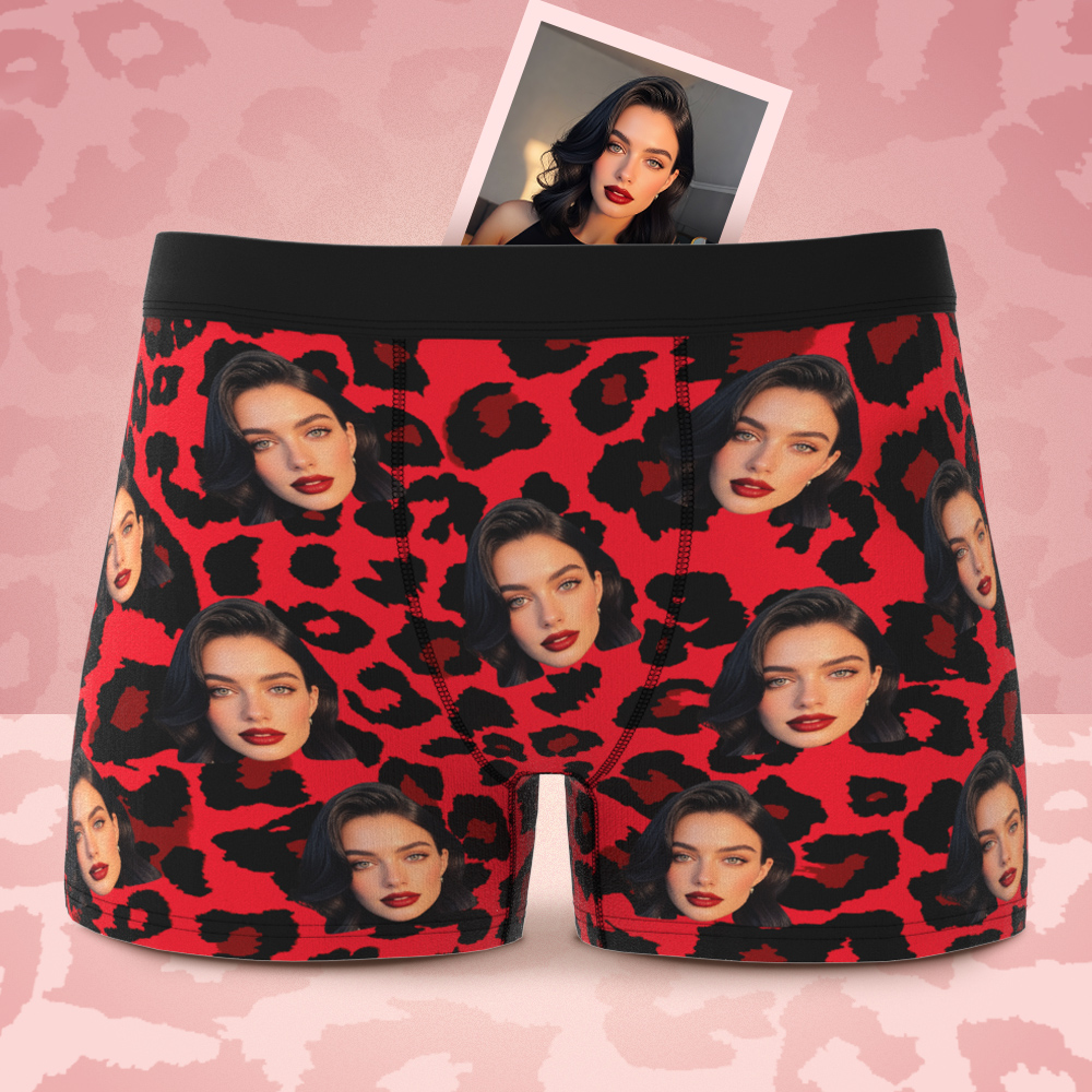 Valentinstagsgeschenk, Individuelles Gesicht, Boxer, Sexy Leoparden-unterwäsche, Personalisierte Boxershorts Für Freund