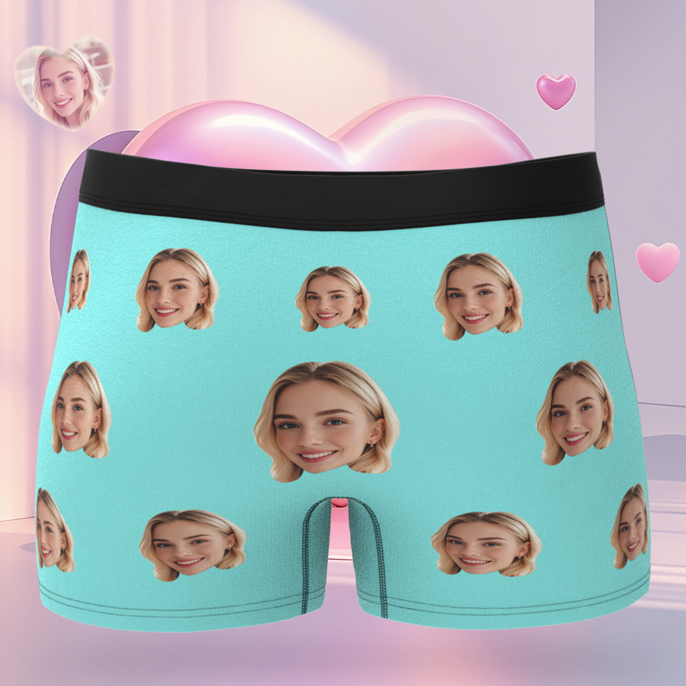 Benutzerdefinierte Gesicht Herren Boxer Rosa Herz Stil Petrol Unterwäsche Geschenke Für Ihn - MyFaceBoxerDE