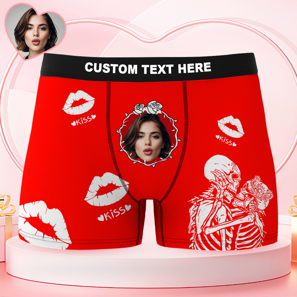 Valentinstagsgeschenk: Personalisierte Herrenunterwäsche Mit Skelett- Und Gothic-motiv, Boxershorts Für Paare, Geburtstagsgeschenk Für Den Ehemann, Boxershorts Mit Text Am Bund - MyFaceBoxerDE