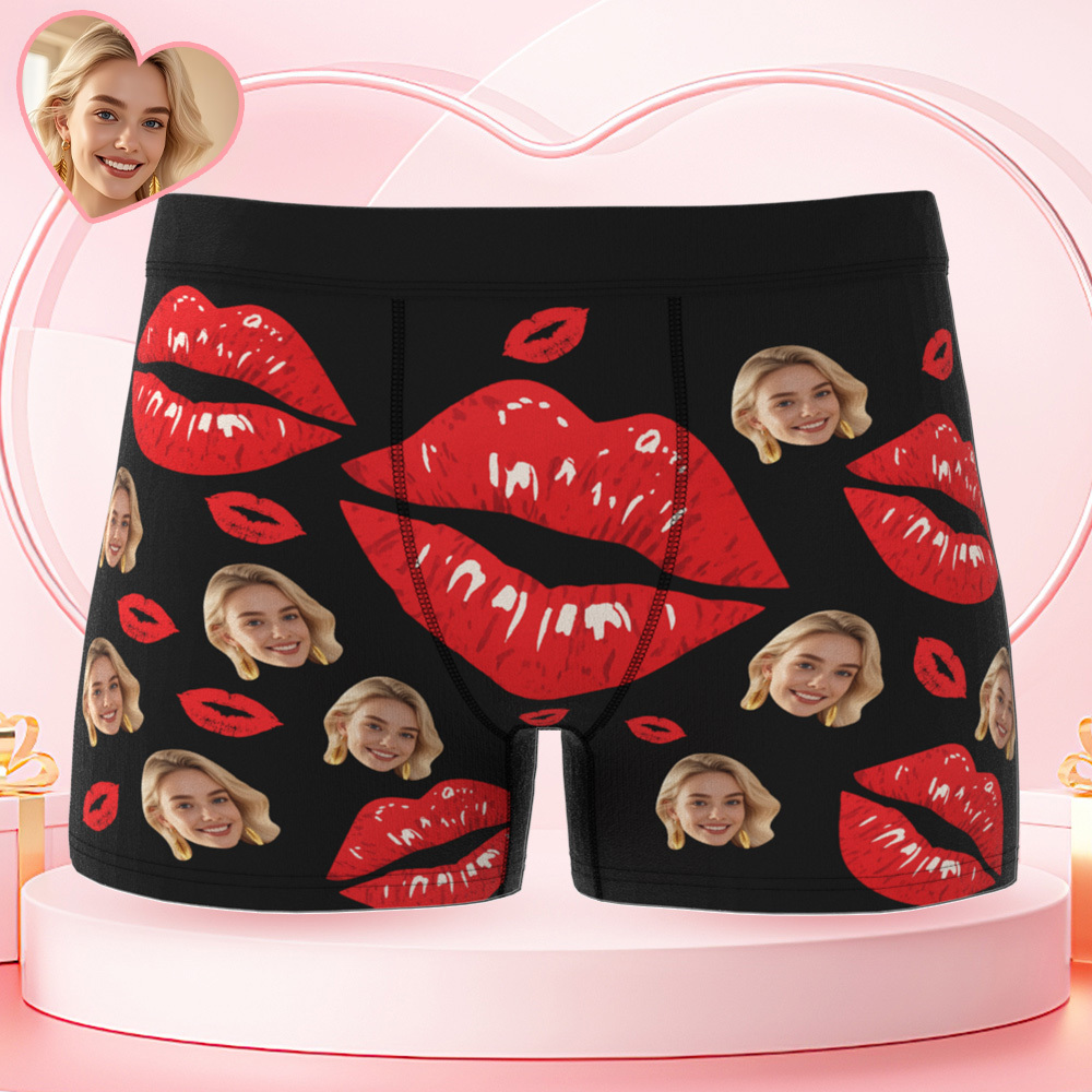 Personalisierte Herrenunterwäsche Mit Foto, Boxershorts Mit Rotem Lippenstift, Valentinstagsgeschenk - MyFaceBoxerDE
