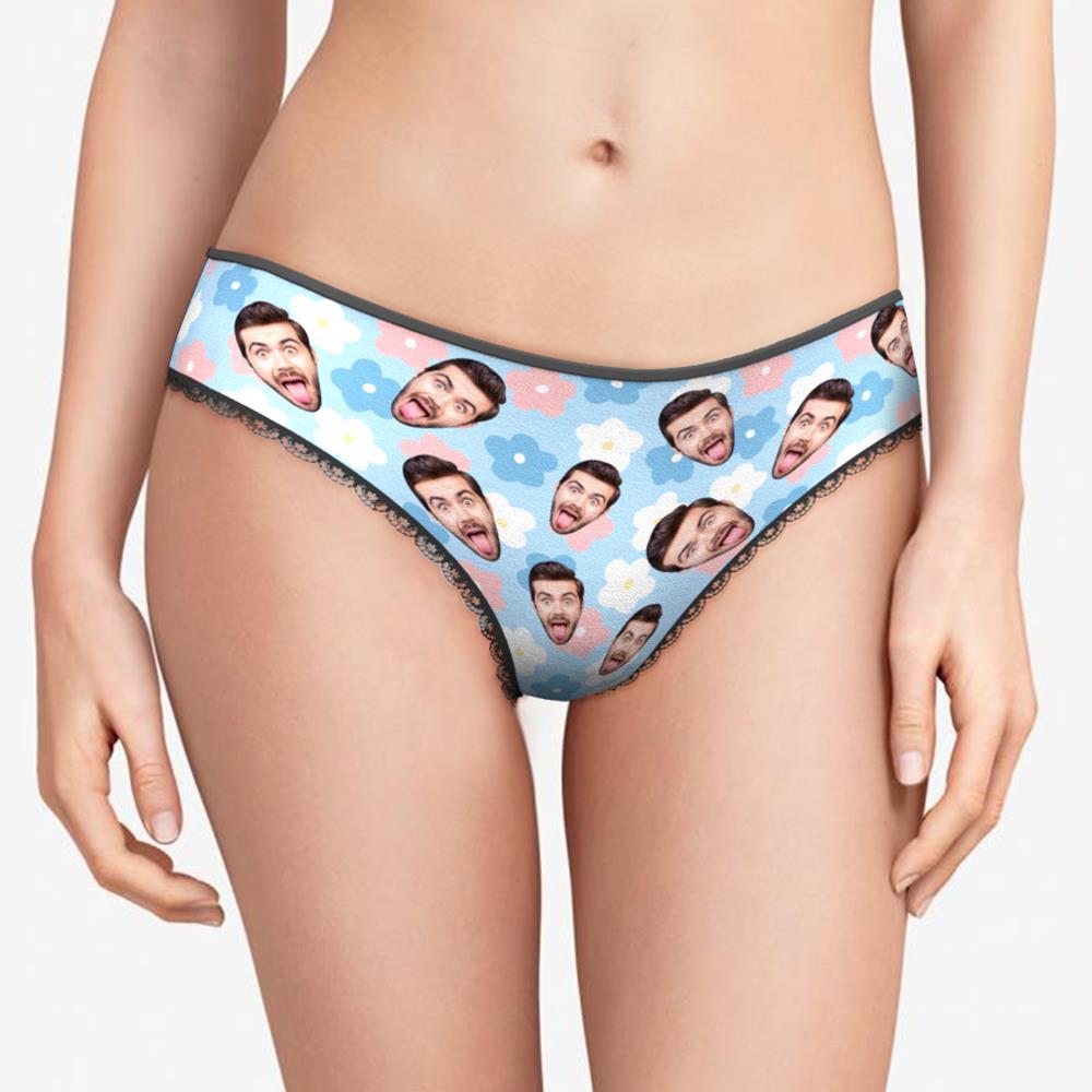 Women's Panties Custom Face Men's Face Blue Flower