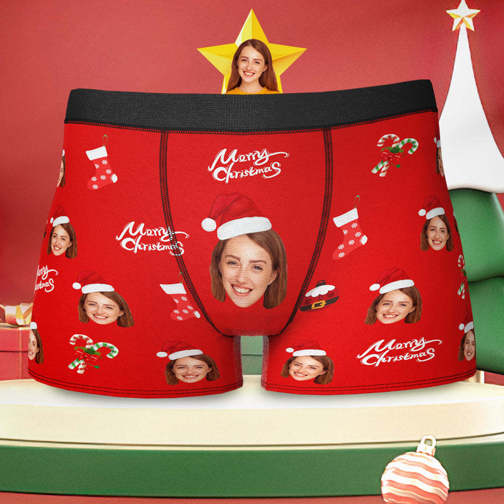 Custom Face Boxer Briefs Frohe Weihnachten Personalisiertes Gesicht Unterwäsche Weihnachtsgeschenk - MyFaceBoxerDE