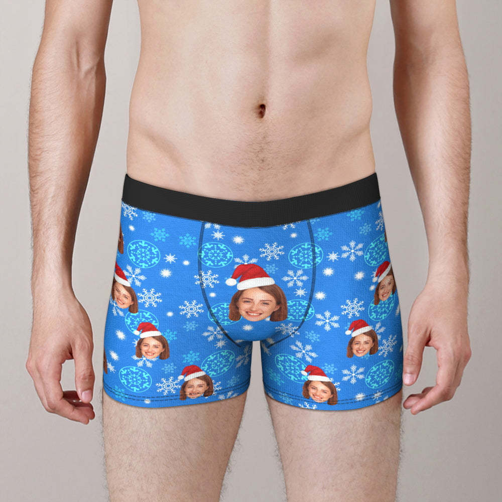 Benutzerdefinierte Gesicht Freche Schneeflocken Boxershorts Lustiges Personalisiertes Gesicht Unterwäsche Weihnachtsgeschenk - MyFaceBoxerDE