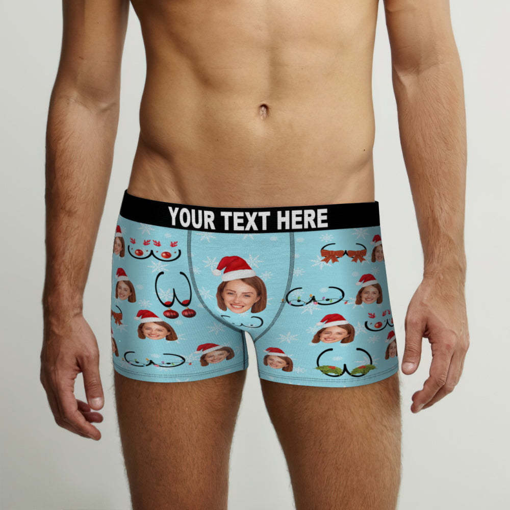 Benutzerdefinierte Gesicht Weihnachtsbüste Boxershorts Lustiges Personalisiertes Gesicht Unterwäsche Weihnachtsgeschenk - MyFaceBoxerDE