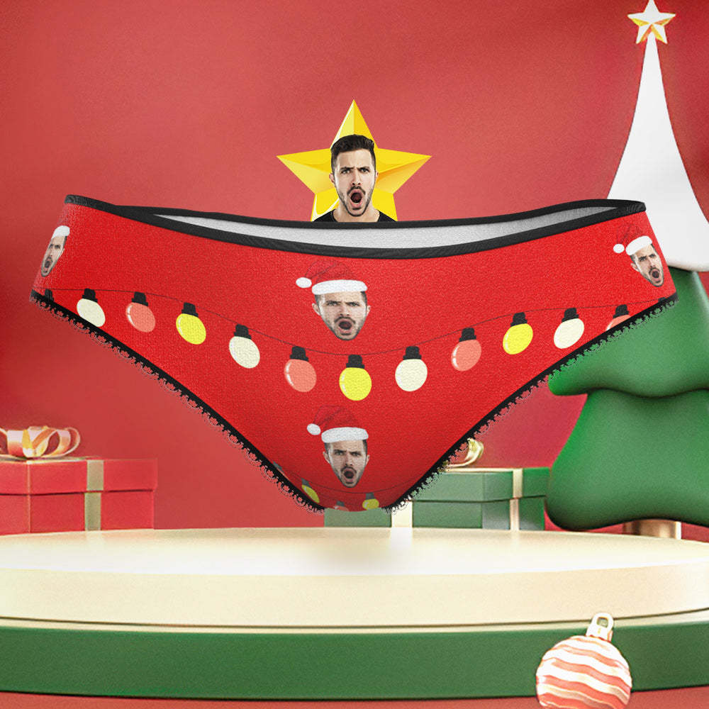 Benutzerdefiniertes Gesicht Mit Weihnachtsmütze Weihnachtsbeleuchtung Unterwäsche Lustige Weihnachtshöschen Für Sie - MyFaceBoxerDE
