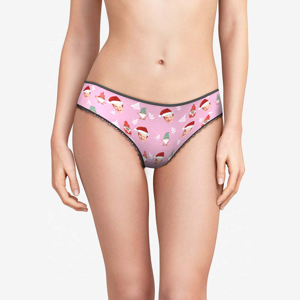 Der Schlüpfer Der Benutzerdefinierten Gesicht-weihnachtszwerge Rosa Frauen Personalisiertes Rosa Weihnachtsgeschenk - MyFaceBoxerDE