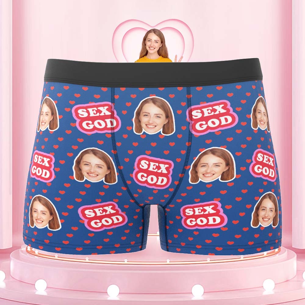 Benutzerdefinierte Gesichts-boxershorts, Personalisierte Herrenshorts Mit Foto – Sex God - MyFaceBoxerDE