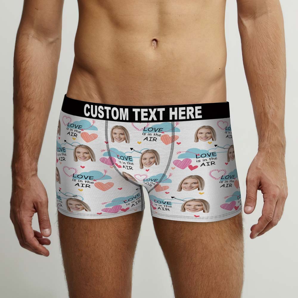 Benutzerdefinierte Gesichts-boxershorts „love Is In The Air“, Personalisiertes Foto-unterwäschegeschenk Für Ihn - MyFaceBoxerDE