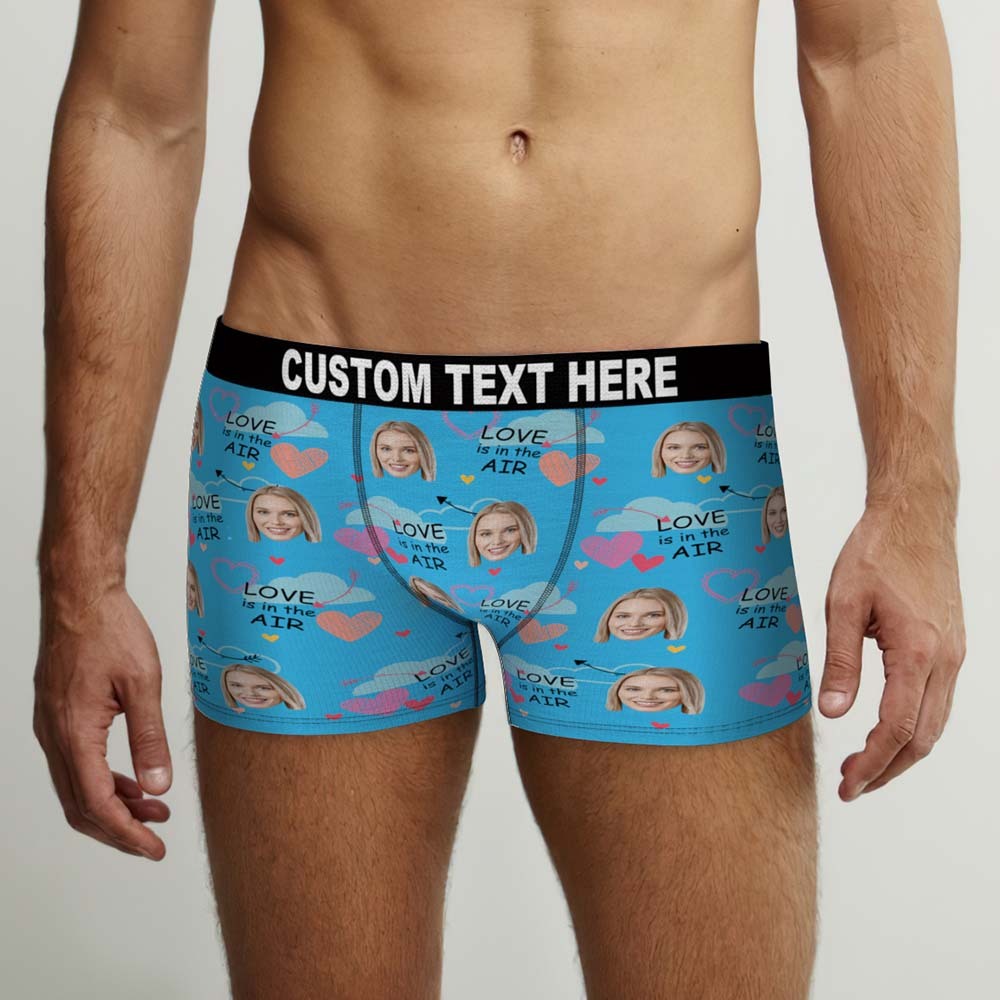 Benutzerdefinierte Gesichts-boxershorts „love Is In The Air“, Personalisiertes Foto-unterwäschegeschenk Für Ihn - MyFaceBoxerDE