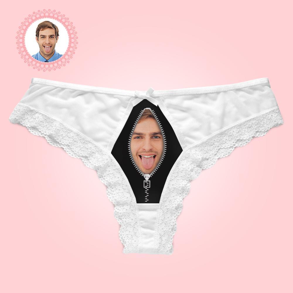 Benutzerdefinierte Spitze Höschen Sexy Weißer Spitze Tanga Lustiges Geschenk Mit Freund-gesicht - MyFaceBoxerDE