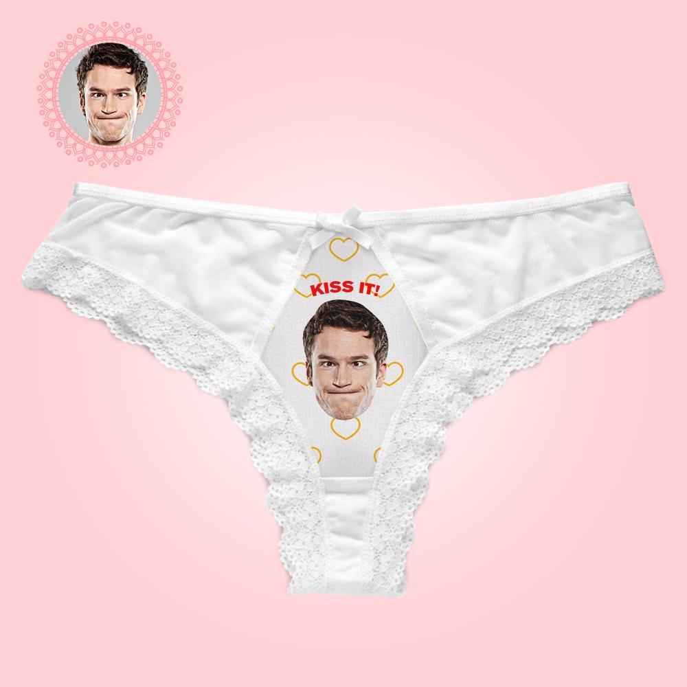 Benutzerdefinierte Spitze Tanga Sexy Spitzenhöschen Lustiges Geschenk Mit Freund Gesicht - Kiss It - MyFaceBoxerDE