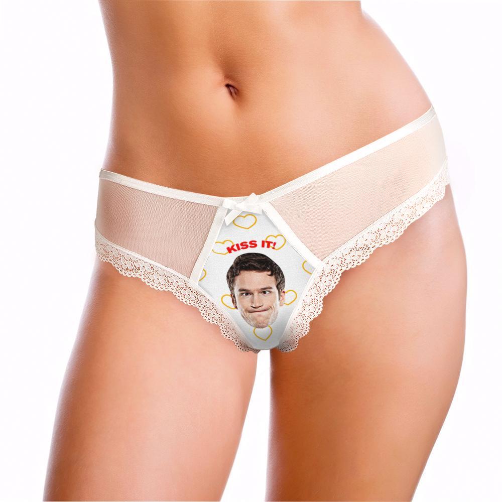 Benutzerdefinierte Spitze Tanga Sexy Spitzenhöschen Lustiges Geschenk Mit Freund Gesicht - Kiss It - MyFaceBoxerDE
