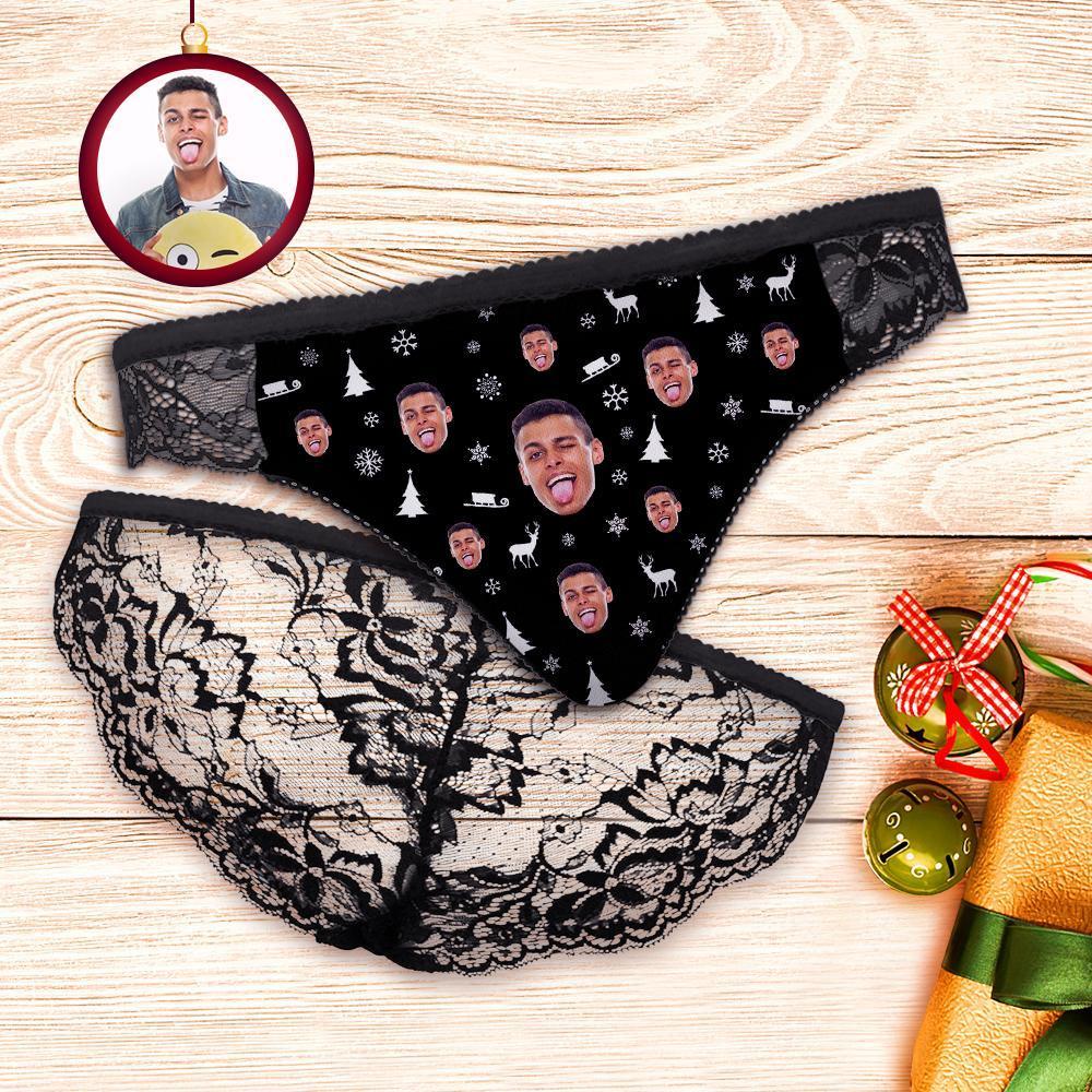Custom Face Lace Panty Frohe Weihnachten Frauen Sexy Höschen mit Freund Gesicht