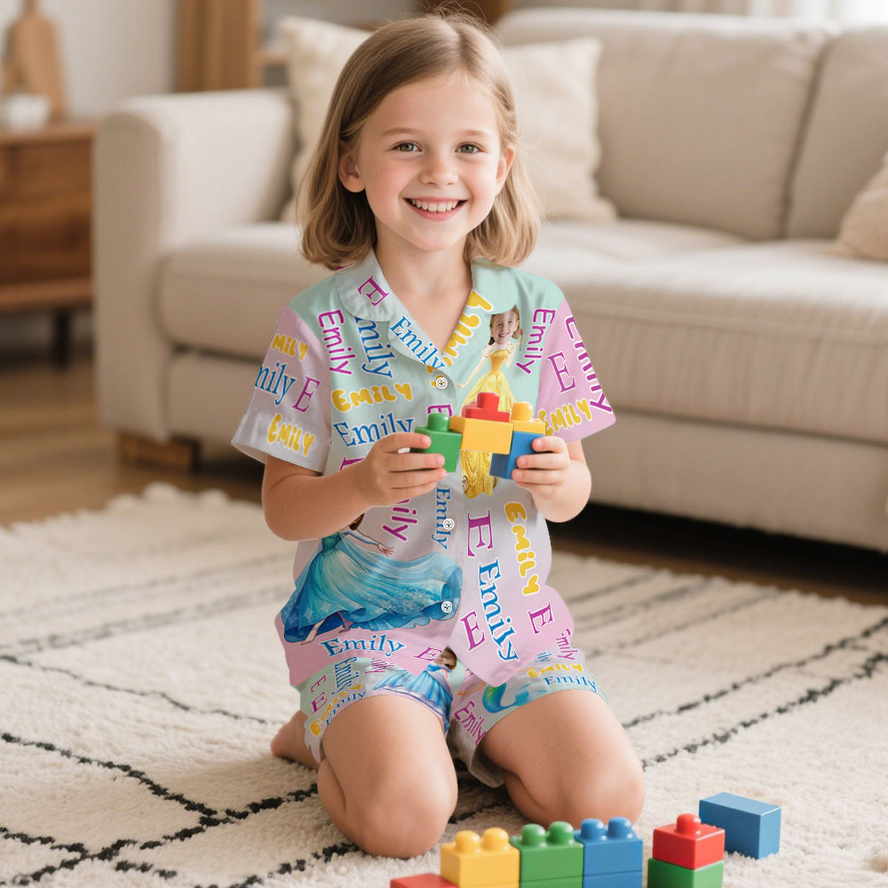 Benutzerdefiniertes Gesicht Kurzarm-pyjama Eisprinzessin-pyjama Für Mädchen - MyFaceBoxerDE