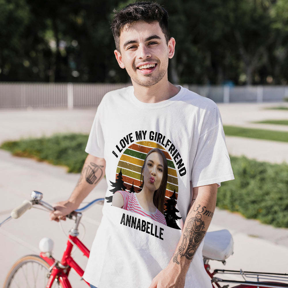 Individuelles Foto Und Text Retro-sonnenuntergang-t-shirt, Personalisiertes Vintage-t-shirt - MyFaceBoxerDE