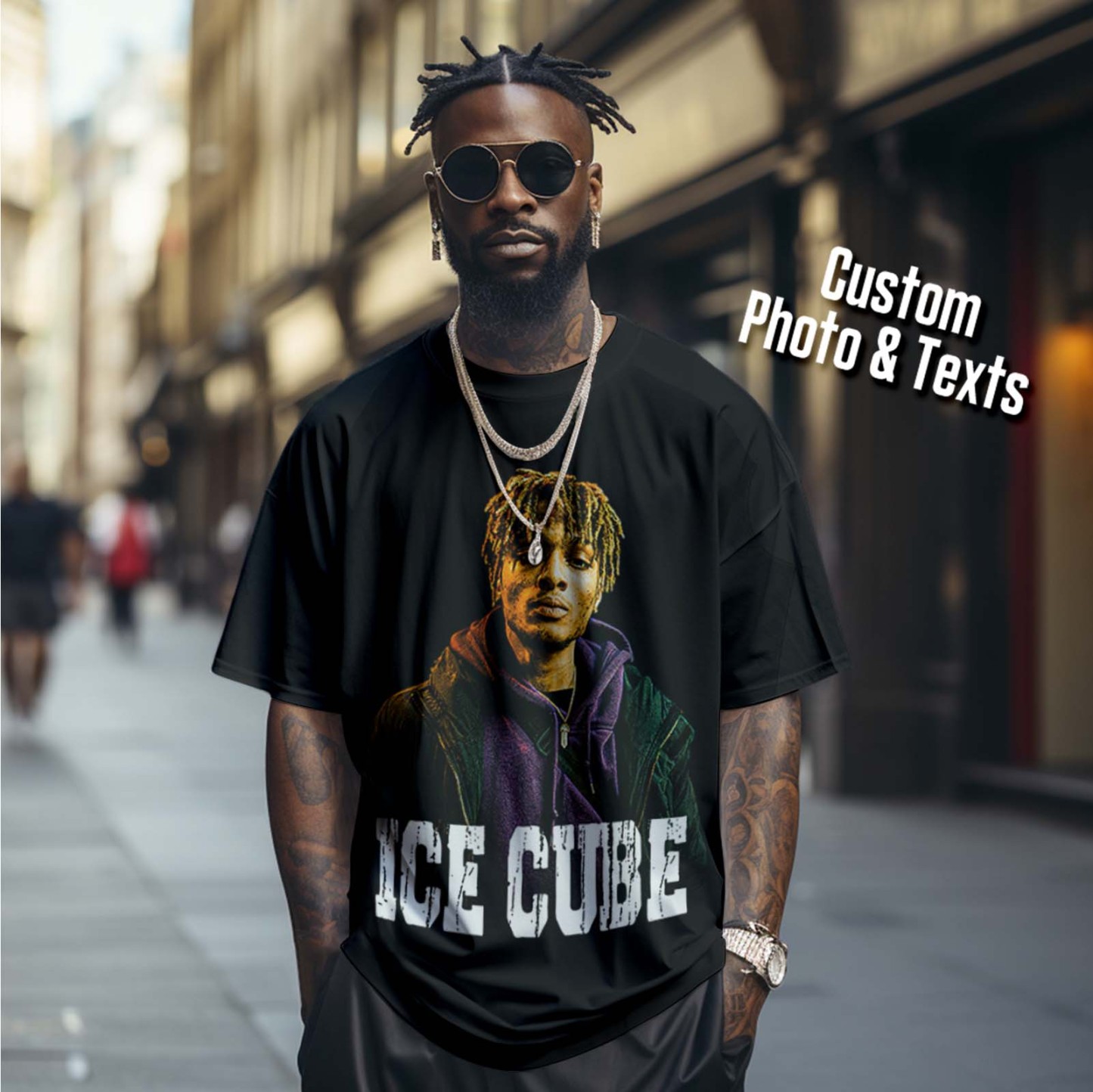 Personalisiertes Foto-vintage-t-shirt, Personalisiertes Portrait-mode-rap-t-shirt Mit Namen - MyFaceBoxerDE