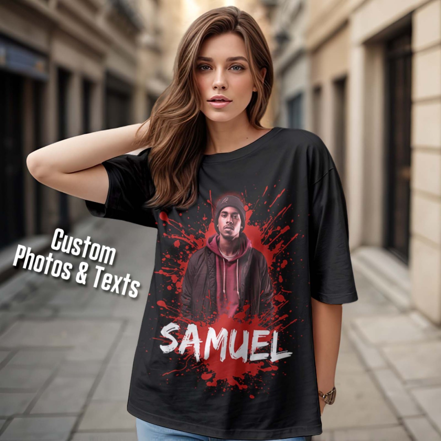 Individuelles Foto-vintage-t-shirt, Personalisiertes Amerikanisches Hip-hop-rap-t-shirt Mit Namen - MyFaceBoxerDE