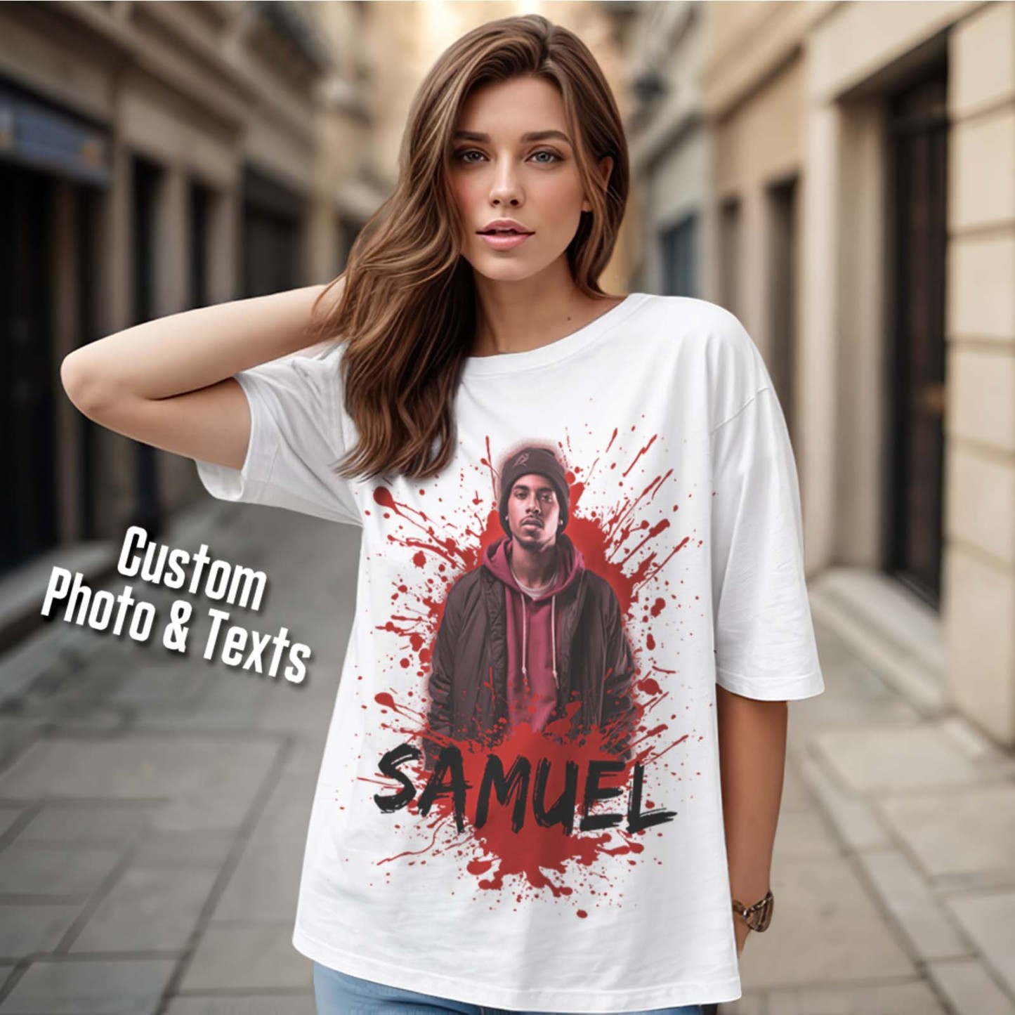 Individuelles Foto-vintage-t-shirt, Personalisiertes Amerikanisches Hip-hop-rap-t-shirt Mit Namen - MyFaceBoxerDE