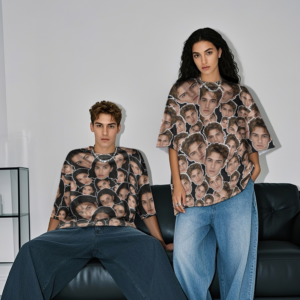 Personalisierte Mash Gesicht Foto Vintage T-shirts Valentinstag Thema Schwarz T-shirt Für Liebhaber - MyFaceBoxerDE