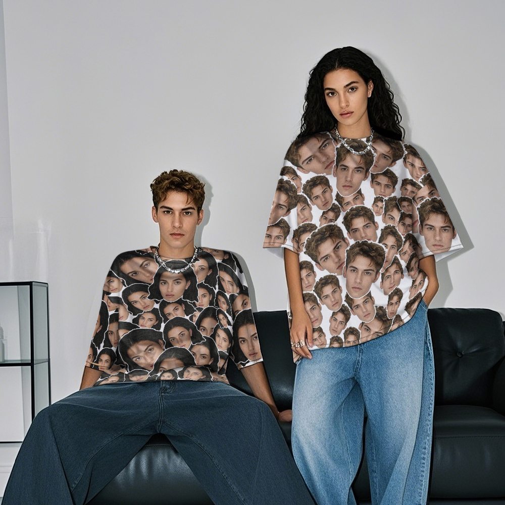 Personalisierte Mash Gesicht Foto Vintage T-shirts Valentinstag Thema Schwarz T-shirt Für Liebhaber - MyFaceBoxerDE