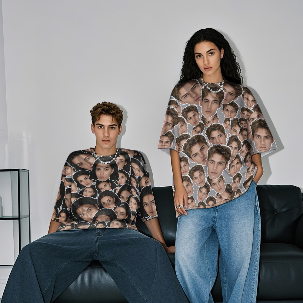 Personalisierte Mash Gesicht Foto Vintage T-shirts Valentinstag Thema Schwarz T-shirt Für Liebhaber - MyFaceBoxerDE