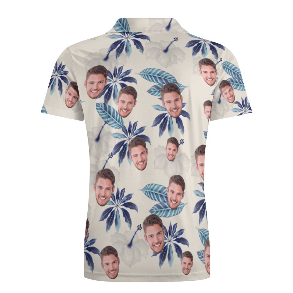 Benutzerdefiniertes Gesicht Poloshirt Für Männer Blumen Und Blätter Personalisierte Hawaiian Golf Shirts - MyFaceBoxerDE
