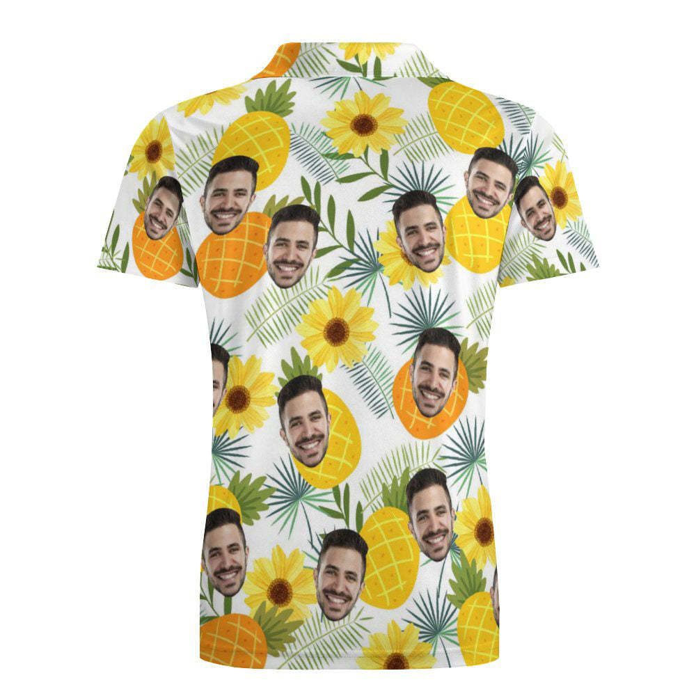Benutzerdefiniertes Gesichts-poloshirt Für Männer, Sonnenblume Und Ananas, Personalisierte Hawaiianische Golf-shirts - MyFaceBoxerDE