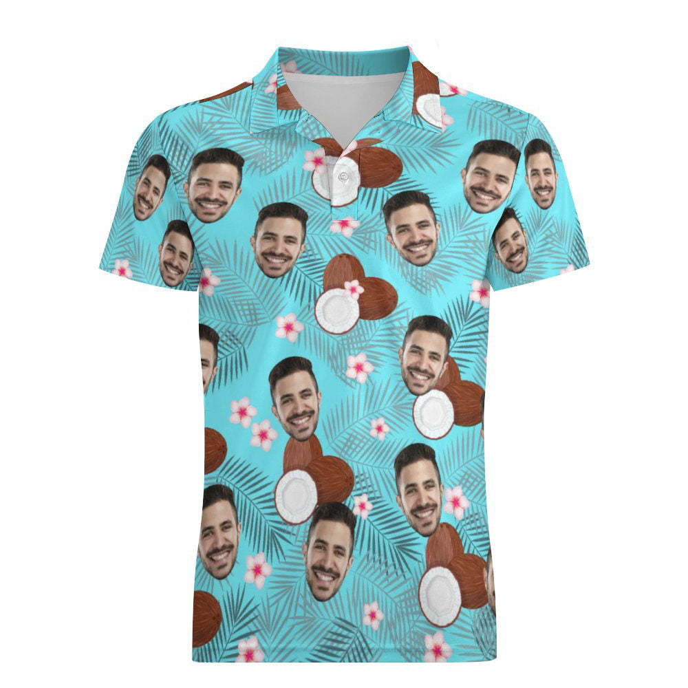 Custom Face Coconut Poloshirt Personalisierte Hawaiianische Golfshirts Für Herren - MyFaceBoxerDE