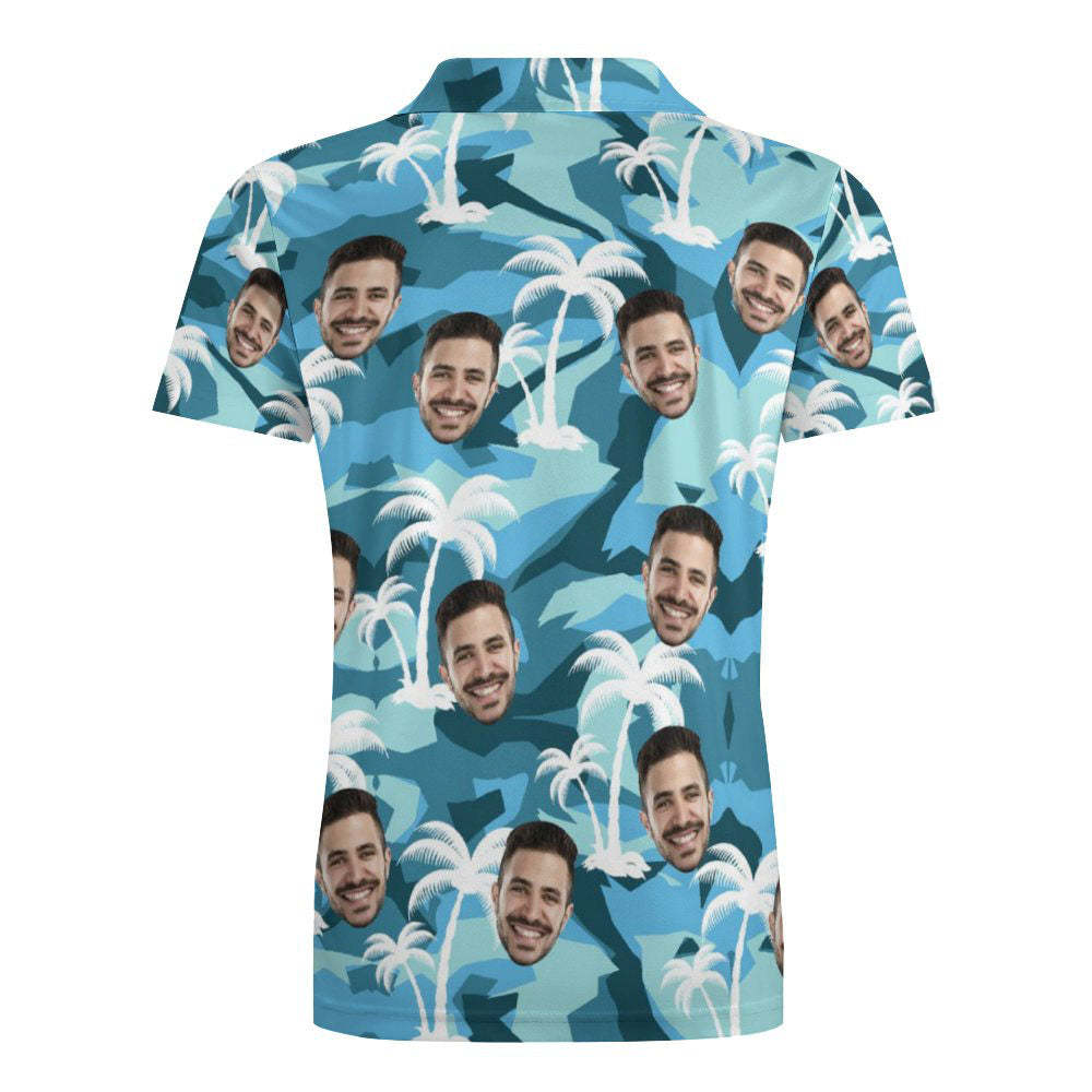 Custom Face White Coconut Tree Poloshirt Personalisierte Hawaiianische Golfshirts Für Herren - MyFaceBoxerDE