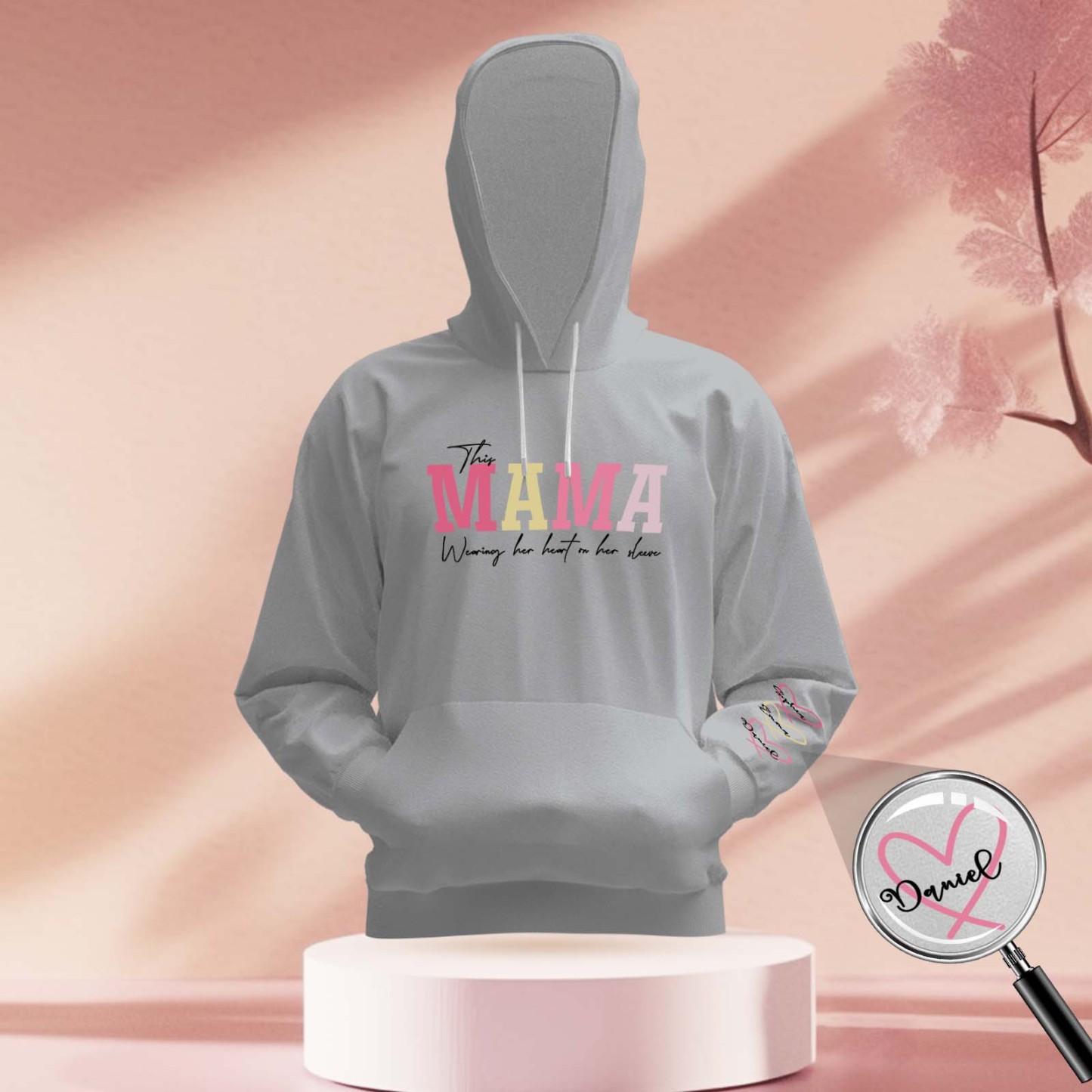 Benutzerdefinierter Name Hoodie Personalisierte Hoodies Tragen Sie Herz Auf Dem Ärmel Hoodie Muttertagsgeschenk - MyFaceBoxerDE
