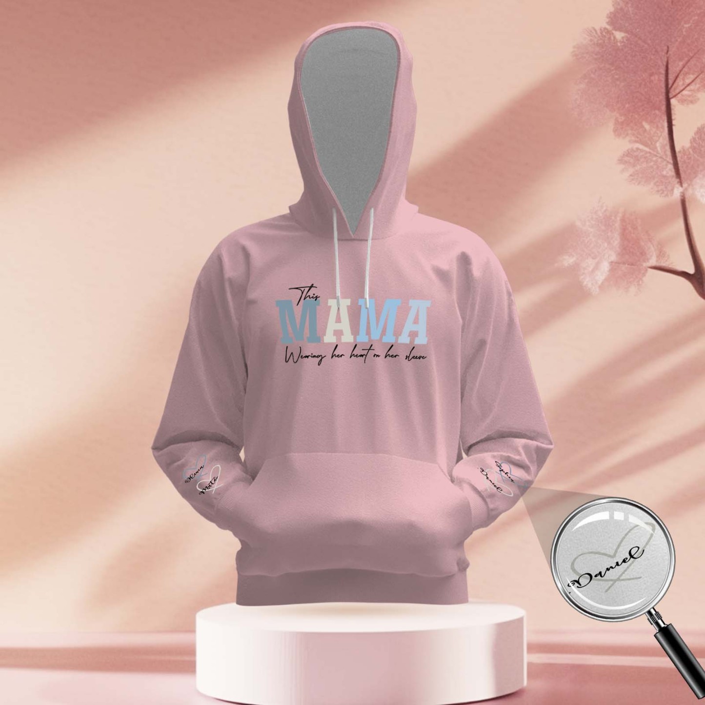Benutzerdefinierter Name Hoodie Personalisierte Hoodies Tragen Sie Herz Auf Dem Ärmel Hoodie Muttertagsgeschenk - MyFaceBoxerDE