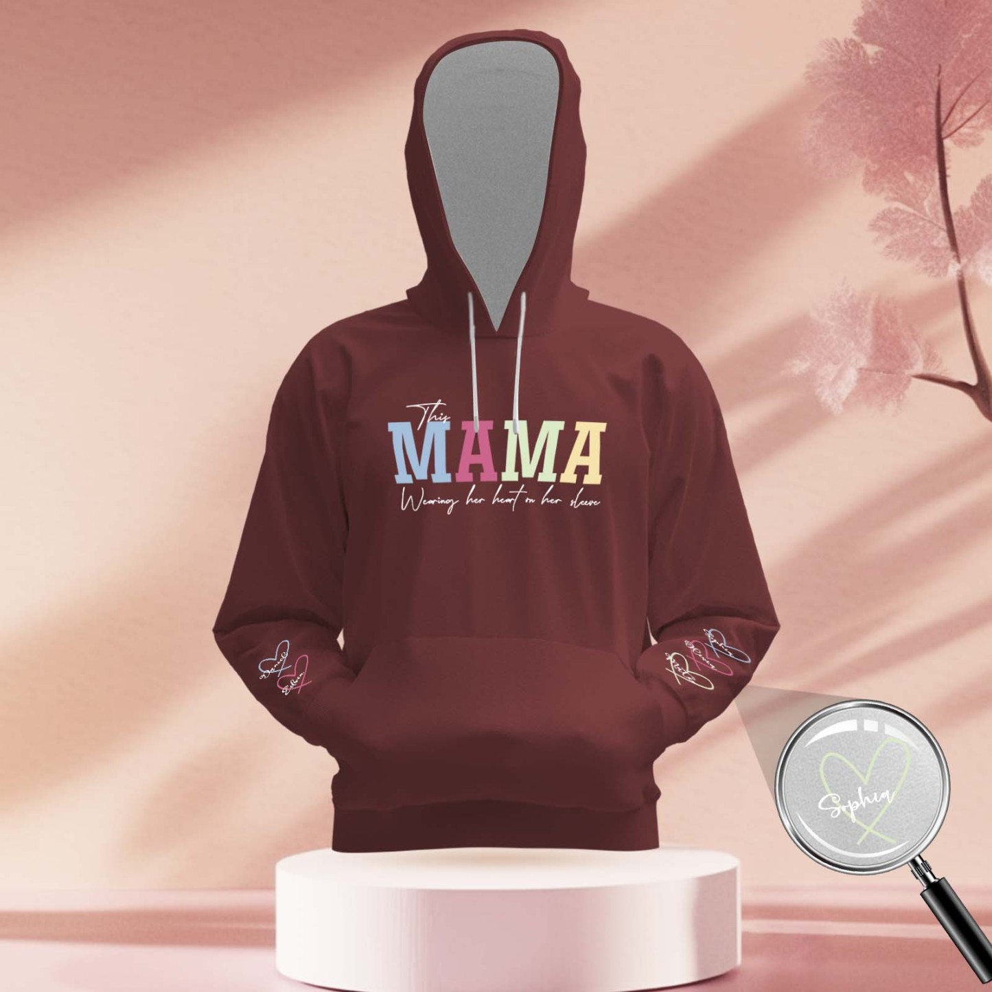 Benutzerdefinierter Name Hoodie Personalisierte Hoodies Tragen Sie Herz Auf Dem Ärmel Hoodie Muttertagsgeschenk - MyFaceBoxerDE