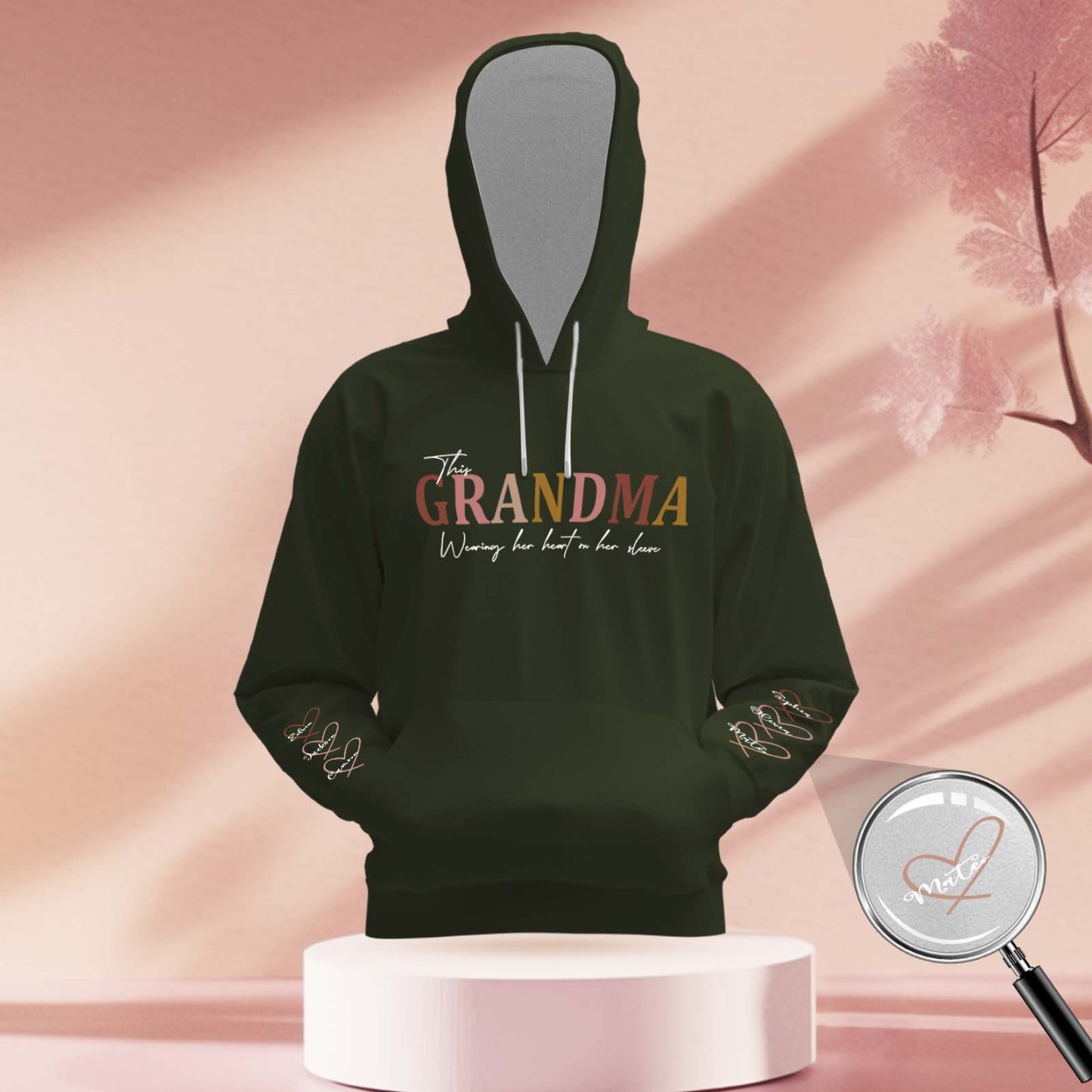 Benutzerdefinierter Name Hoodie Personalisierte Hoodies Tragen Sie Herz Auf Dem Ärmel Hoodie Muttertagsgeschenk - MyFaceBoxerDE