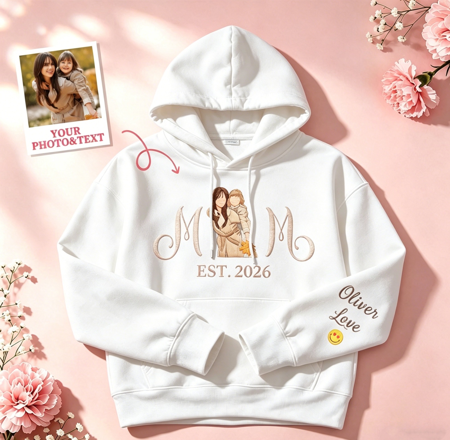 Individuell Besticktes Mama-sweatshirt Mit Mama-kinder-porträt - MyFaceBoxerDE