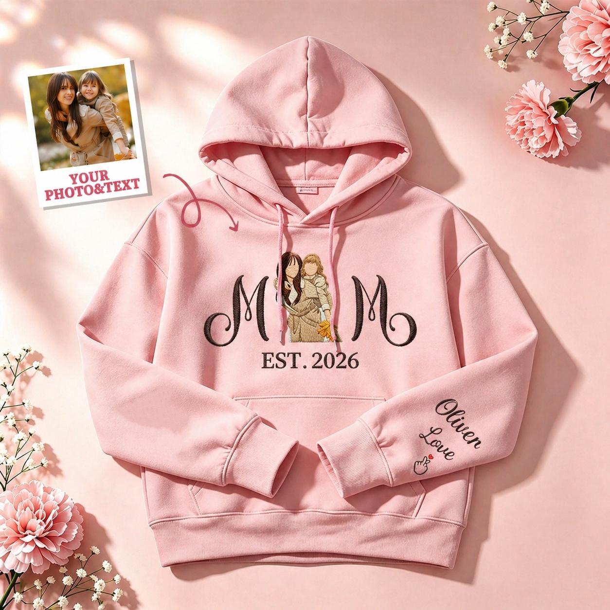 Individuell Besticktes Mama-sweatshirt Mit Mama-kinder-porträt - MyFaceBoxerDE
