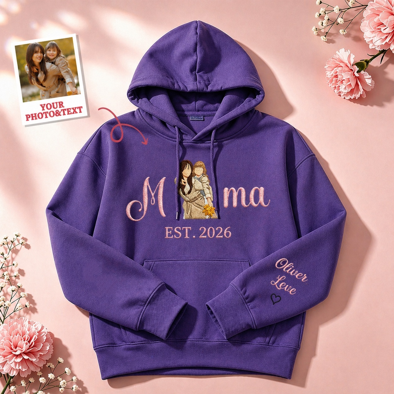 Individuell Besticktes Mama-sweatshirt Mit Mama-kinder-porträt - MyFaceBoxerDE