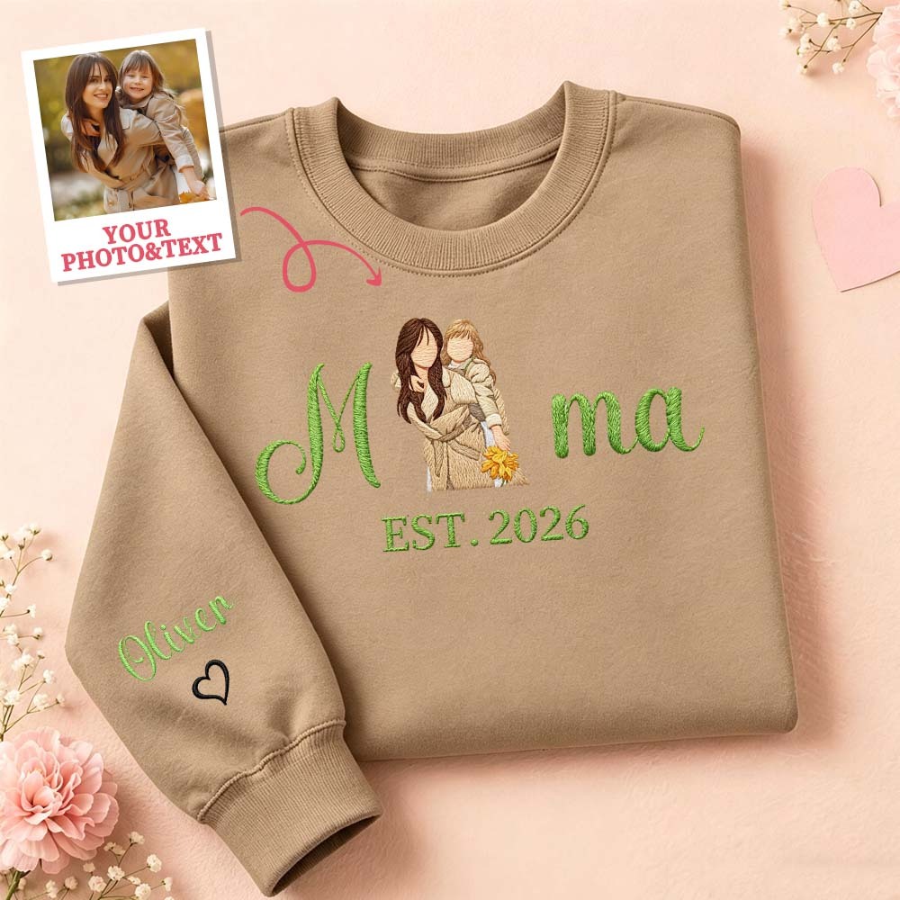 Individuell Besticktes Mama-sweatshirt Mit Mama-kinder-porträt - MyFaceBoxerDE