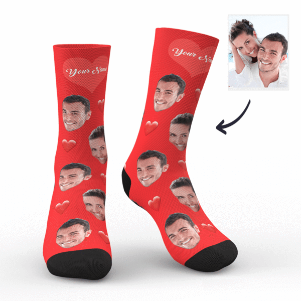 Kundenspezifische Foto Liebes Gesichts Socken mit Text