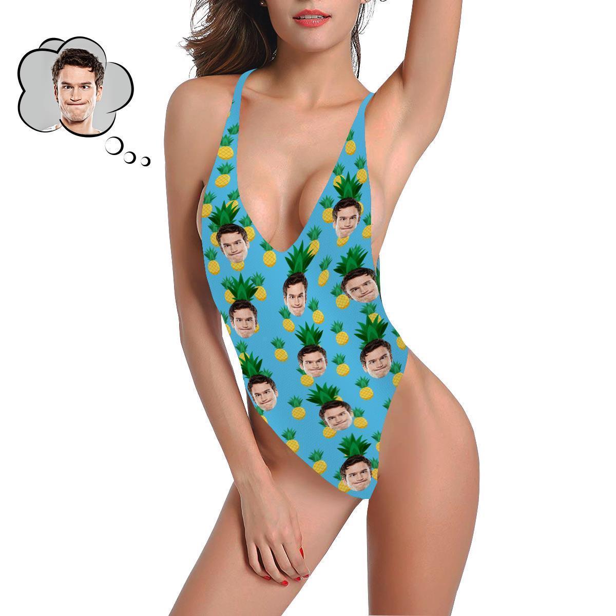 Benutzerdefinierte Frauen Gesicht V-Ausschnitt Sexy Bikini Frauen Badeanzug